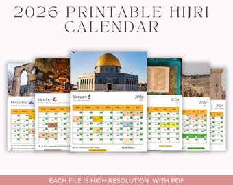 2026 Islamic Calendar, Gregorian Desk Calendar 1447, Hijri Muslims Calendar 2026 Printable, Muslima Calendar 1447 Mosque Edition Digital,