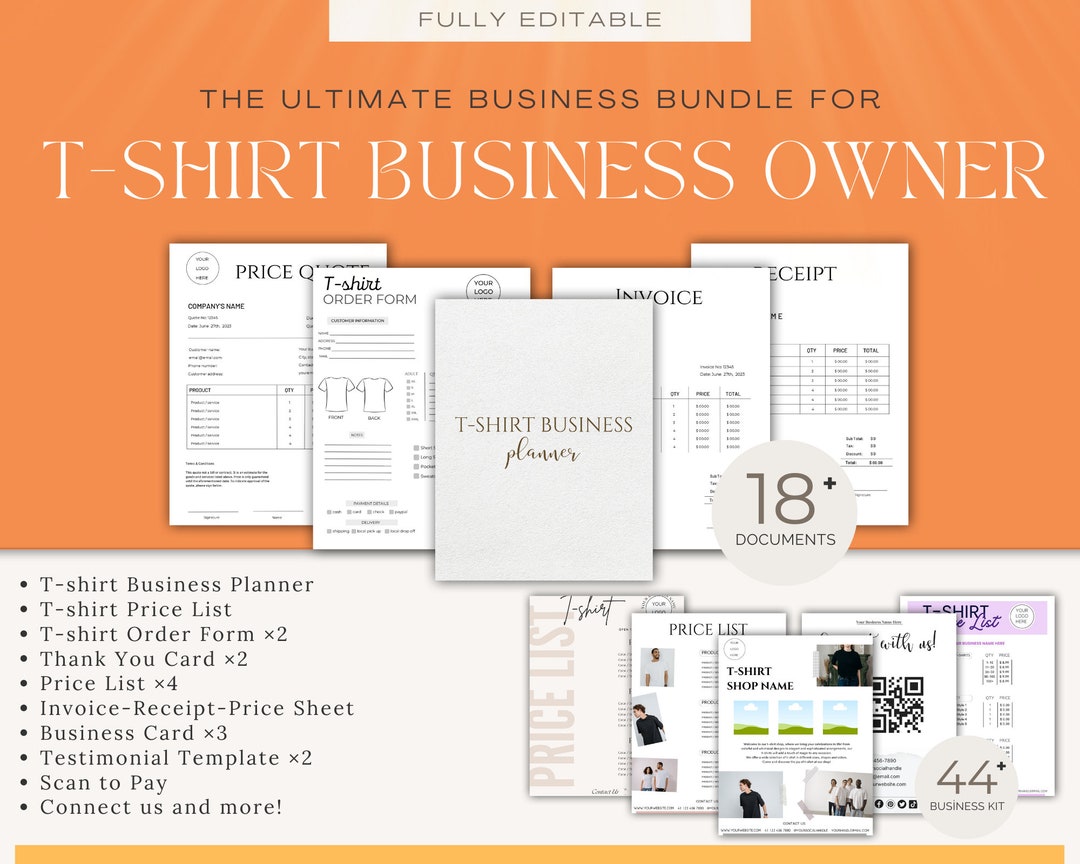 Editable T-shirt Business Bundle, Order Form, Price List (canva) - Etsy
