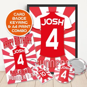 Altes Trikot-Spielzeug mit Alters- und Namensangaben, A5, 4 Designs, Qualitätskarte, Abzeichen, Schlüsselanhänger, Druck, Kraftpapier-Umschlag