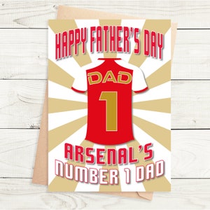Vaderdagkaart - Arsenal Shirt - Nummer één vader - Badgeoptie - A5-formaat - Kwaliteitsgetextureerde kaart met bruine Kraft-envelop
