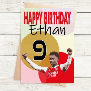 Carte d'anniversaire personnalisée Bukayo Saka, âge et nom - A5 - enveloppe kraft texturée de qualité
