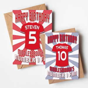 Middlesbrough FC Shirt Âge et nom Carte d'anniversaire personnalisée - Fan numéro 1 - 4 motifs - A5 - Carte texturée de qualité Enveloppe kraft