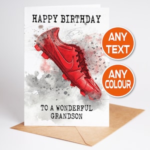 Fußballschuh Grüße Karte personalisierte Geburtstagskarte Enkel Enkelin Sohn Tochter Freund Mama Papa Jeder Text Jede Farbe Jeder Anlass