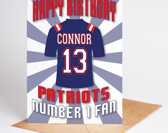 Cartão de aniversário personalizado dos New England Patriots: Design de camisa da NFL (Opção digital)