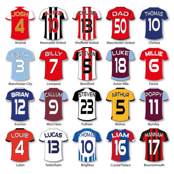 Personalised Football Shirt Print Name, Number and Text All Teams  Premier League Shirts A5, A4, A3, 30x40cm Quality Print