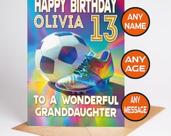 Cartão de aniversário de futebol personalizado: nome, idade e mensagem personalizados, cartão texturizado A5