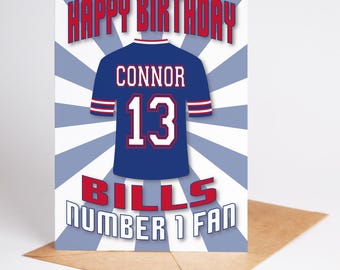 Buffalo Bills Birthday Card: Personalized NFL Shirt, Fan Gift
