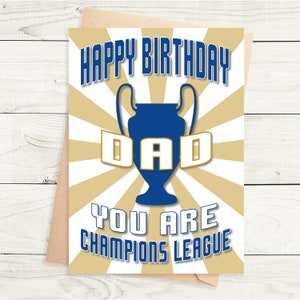 Joyeux anniversaire papa - bleu foncé - You Are Champions League - Option badge - format A5 - carte texturée de qualité avec enveloppe kraft marron