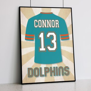 NFL Shirt Personalised Retro Print - Miami Dolphins - Quality Print - A5 - A4 - A3 - 30x40cm (Portrait) - Digital Download Option