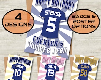 Cartão de aniversário do Everton FC: nome e idade personalizados, fã número 1