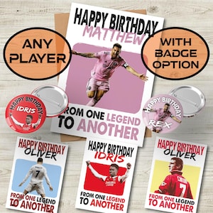 Carte d'anniversaire personnalisée pour joueur de football et option badge - D'une légende à l'autre - Carte texturée de qualité A5 avec enveloppe Kraft