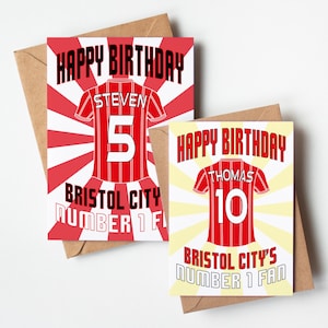 Bristol City FC Shirt Âge et nom Carte d'anniversaire personnalisée - Fan numéro 1 - 4 motifs - A5 - Carte texturée de qualité Enveloppe kraft