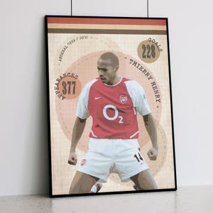 Arsenal Legends Retro Prints - Thierry Henry - Quality Print - A5 - A4 - A3 - 30x40cm (Portrait)
