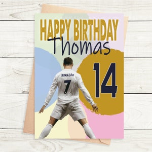 Carte d'anniversaire personnalisée Âge et nom de Cristiano Ronaldo - A5 - Enveloppe kraft texturée de qualité