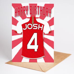Arsenal FC chemise âge et nom carte d'anniversaire personnalisée - grande chemise - 4 modèles - A5 - carte texturée de qualité enveloppe Kraft