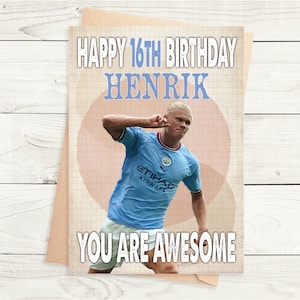 Erling Haaland - Man City - Norvège - carte d'anniversaire personnalisée rétro - format A5 - carte texturée de qualité avec enveloppe kraft marron
