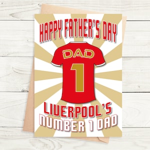 Vaderdagkaart - Liverpool Shirt - Nummer één vader - Badgeoptie - A5-formaat - Kwaliteitsgetextureerde kaart met bruine Kraft-envelop