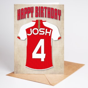 Arsenal FC chemise âge et nom carte d'anniversaire personnalisée - grande chemise - style rétro - 4 modèles - A5 - carte texturée de qualité enveloppe Kraft