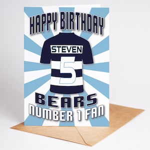 Carte d'anniversaire personnalisée avec nom et âge du maillot des Bristol Bears - Fan numéro 1 - 4 modèles - A5 - badge, porte-clés, options d'impression