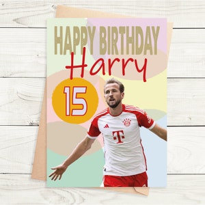 Harry Kane - Bayern Minch - Carte d'anniversaire personnalisée selon l'âge et le nom - A5 - Enveloppe Kraft de carte texturée de qualité