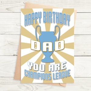 Joyeux anniversaire papa - bleu clair - You Are Champions League - option badge - format A5 - carte texturée de qualité avec enveloppe kraft marron