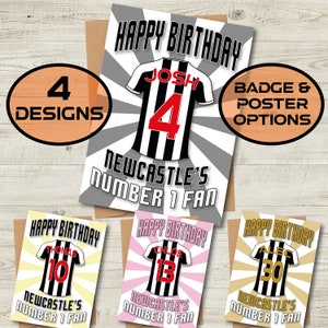 Carte d'anniversaire personnalisée avec nom et âge du maillot Newcastle United - Fan numéro 1 - 4 modèles - A5 - Enveloppe kraft texturée de qualité