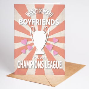 Carte de football - anniversaire - Saint-Valentin - petit ami - Ligue des champions - format A5 - carte texturée de qualité avec enveloppe kraft marron