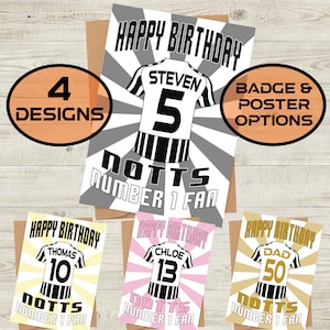 Carte d'anniversaire personnalisée, nom et âge du maillot Notts County - Fan numéro 1 - 4 modèles - A5 - carte texturée de qualité, enveloppe Kraft
