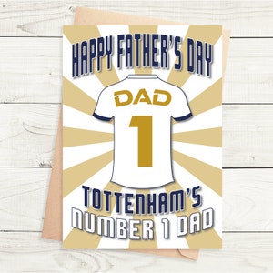 Vaderdagkaart - Tottenham Shirt - Nummer één vader - Badgeoptie - A5-formaat - Kwaliteitskaart met bruine Kraft-envelop