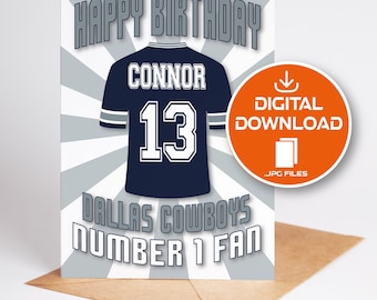 Cartão de aniversário personalizado do Dallas Cowboys - Fã da NFL (Download digital)