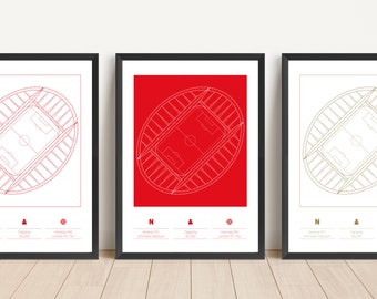 Arsenal - Emirates Stadium - A4 PRINT - A3 PRINT - (rood/wit) - (wit/rood) - (wit/goud) - kwaliteit glanzende professionele print