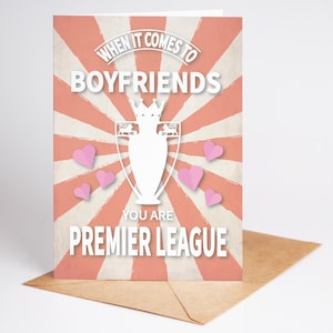 Carte de football - anniversaire - Saint-Valentin - petit ami - Premier League - format A5 - carte texturée de qualité avec enveloppe kraft marron