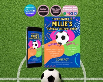 Football Birthday Invitation: Editable Canva Template (Digital Download)