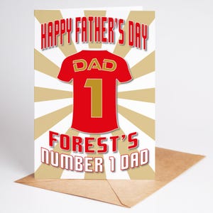 Vatertagskarte - Nottingham Forest Shirt - Nummer Eins Vater - Badge Option - A5 Größe - Hochwertige strukturierte Karte mit braunem Kraft Umschlag