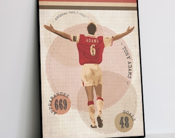 Arsenal Legends Retro Prints - Tony Adams - Kwaliteitsafdruk - A5 - A4 - A3 - 30 x 40 cm (staand)