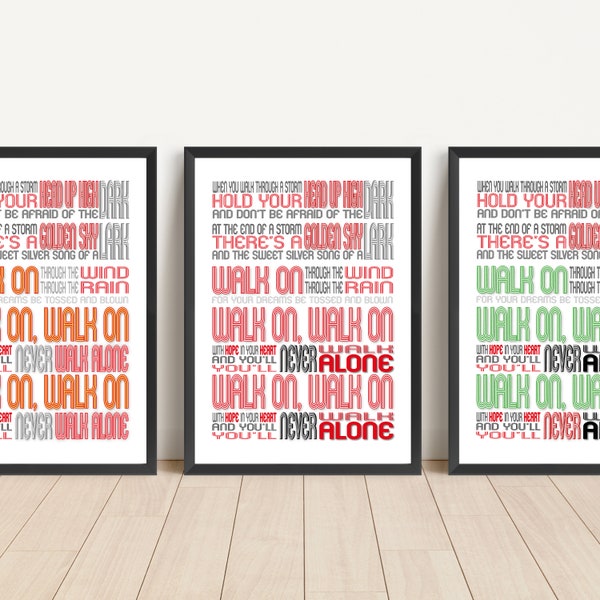 Liverpool YNWA Print - You'll Never Walk Alone... - Quality A4 Print - 3 Colour Options - A5 - A4 - A3 - 30x40cm