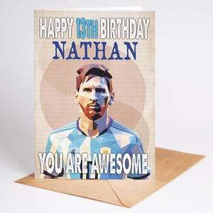 Lionel Messi - Argentina - Legend Retro Personalised Birthday Card - A5 - Badge, Keyring, Print Options