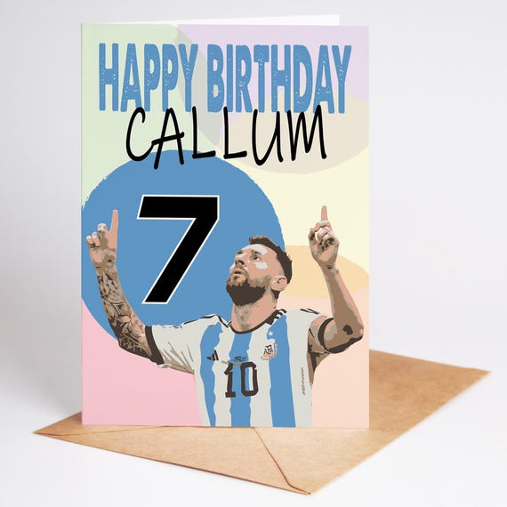 Lionel Messi Birthday Card: Personalized Age & Name, A5 Linen Card