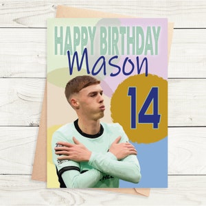Cole Palmer - Carte d'anniversaire personnalisée selon l'âge et le nom - Chelsea FC - Format de carte A5 - Enveloppe Kraft de carte texturée de qualité