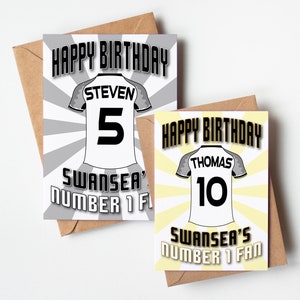 Swansea FC Shirt Âge et nom Carte d'anniversaire personnalisée - Fan numéro 1 - 4 motifs - A5 - Carte texturée de qualité Enveloppe kraft