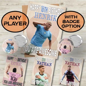 Carte d'anniversaire rétro personnalisée avec âge et nom de joueur de football et option badge - Carte texturée de qualité A5 avec enveloppe kraft - TOUT JOUEUR