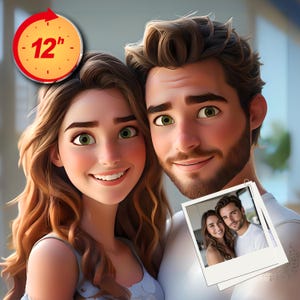 Couples Portraits, Custom Cartoon Pixar Style Portrait from Photo, Digital 3D Portrait, Become a Pixar Character, Valentine Day Couple Gift
