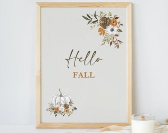 Autumn Home Decor, Hello Fall Sign, Modern Fall Decor, Pumpkin Decorating, Pumpkin Prints, Wall Art Halloween, Autumnal Prints