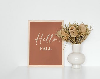 Boho Fall Decor, Hello Fall Sign, Seasonal Wall Art, Autumnal Art Print, Hello Autumn Gift, Modern Fall Decor, Fall Artwork,Rustic Fall Sign