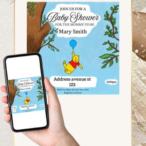 Winnie the Pooh Baby Shower Invitation Template, Winnie the Pooh Baby Shower Invitation, Editable and Printable Winnie the Pooh Invitation