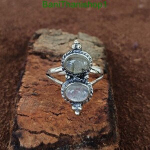 Labradorite Silver Ring,Rainbow Moonstone Ring,Dual Gemstone Boho Jewelry Wedding Ring,Women Ring Handmade Ring ,Beautiful Ring Gift for her