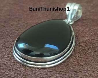 Black Onyx Pendant Sterling Silver Pendant, Oval Shape Pendant, Onyx Jewelry,Gift For Valentine day 925 Sterling Silver Gemstone Pendant,