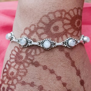 Natural Moonstone-, 925 Sterling Silver, Handmade Bracelet, Gemstone Bracelet,Gift For Love, Anniversary Gift, Birthday Gift ,