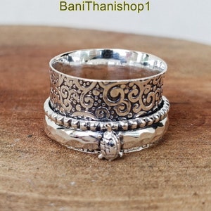 Turtle Sterling Silver With 925 Stamped Purity Anxiety Ring,Tortoise Meditation Ring For Him,Wave Spinner Ring Animal Ring,Boho,Gift For Her