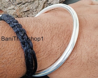 Argent épais et lourd, beau bracelet jonc simple, bracelet classique en argent sterling 925, bracelet fait main, bijoux, gros bracelet en argent, cadeau